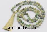 GMN6129 Knotted 8mm, 10mm Australia chrysoprase 108 beads mala necklace with tassel