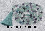 GMN642 Hand-knotted 8mm, 10mm fluorite 108 beads mala necklaces with tassel