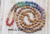 GMN6425 Hand-knotted 7 Chakra 8mm, 10mm picture jasper 108 beads mala necklaces