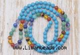 GMN6440 Hand-knotted 7 Chakra 8mm, 10mm turquoise 108 beads mala necklaces