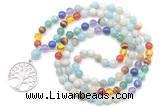 GMN6484 Knotted 7 Chakra 8mm, 10mm amazonite 108 beads mala necklace with charm