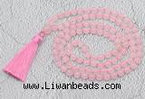 GMN651 Hand-knotted 8mm, 10mm rose quartz 108 beads mala necklaces with tassel