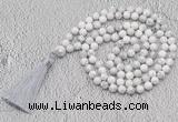 GMN656 Hand-knotted 8mm, 10mm white howlite 108 beads mala necklaces with tassel