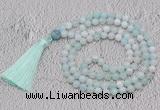 GMN671 Hand-knotted 8mm, 10mm sea blue banded agate 108 beads mala necklaces with tassel