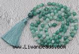 GMN672 Hand-knotted 8mm, 10mm green banded agate 108 beads mala necklaces with tassel