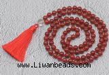 GMN680 Hand-knotted 8mm, 10mm red agate 108 beads mala necklaces with tassel