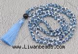 GMN688 Hand-knotted 8mm, 10mm blue Tibetan agate 108 beads mala necklaces with tassel