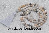 GMN698 Hand-knotted 8mm, 10mm bamboo leaf agate 108 beads mala necklaces with tassel