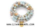 GMN7005 8mm matte amazonite & white crystal 108 mala beads wrap bracelet necklace