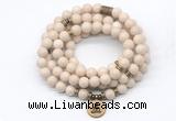 GMN7010 8mm white fossil jasper 108 mala beads wrap bracelet necklace