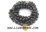 GMN7035 8mm black labradorite 108 mala beads wrap bracelet necklace