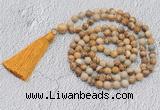 GMN707 Hand-knotted 8mm, 10mm picture jasper 108 beads mala necklaces with tassel