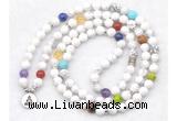 GMN7072 7 Chakra 8mm white howlite 108 mala beads wrap bracelet necklaces