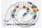 GMN7074 7 Chakra 8mm white howlite 108 mala beads wrap bracelet necklaces