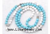 GMN7084 Chakra 8mm white & blue howlite 108 mala beads wrap bracelet necklaces