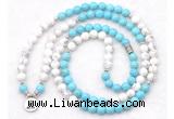 GMN7085 Chakra 8mm white & blue howlite 108 mala beads wrap bracelet necklaces