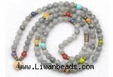 GMN7105 7 Chakra 8mm labradorite 108 mala beads wrap bracelet necklaces