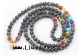 GMN7106 7 Chakra 8mm black labradorite 108 mala beads wrap bracelet necklaces