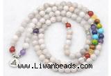 GMN7118 7 Chakra 8mm white crazy lace agate 108 mala beads wrap bracelet necklaces