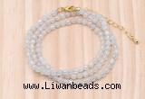 GMN7200 4mm faceted round tiny white jade beaded necklace jewelry