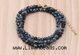 GMN7222 4mm faceted round tiny snowflake obsidian beaded necklace jewelry