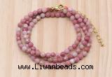 GMN7225 4mm faceted round tiny pink wooden jasper beaded necklace jewelry