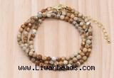 GMN7227 4mm faceted round tiny picture jasper beaded necklace jewelry