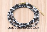 GMN7241 4mm faceted round tiny black & white jasper beaded necklace jewelry