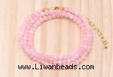 GMN7256 4mm faceted round tiny rose quartz beaded necklace jewelry