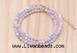 GMN7257 4mm faceted round tiny morganite beaded necklace jewelry