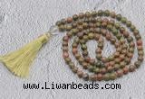 GMN728 Hand-knotted 8mm, 10mm unakite 108 beads mala necklaces with tassel