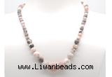 GMN7306 pink zebra jasper graduated beaded necklace & bracelet set