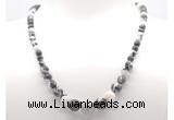 GMN7307 black & white jasper graduated beaded necklace & bracelet set