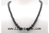 GMN7335 black obsidian graduated beaded necklace & bracelet set