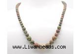 GMN7342 unakite gemstone graduated beaded necklace & bracelet set