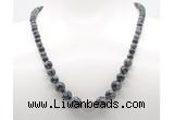 GMN7345 snowflake obsidian graduated beaded necklace & bracelet set