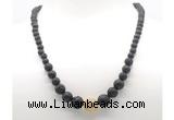 GMN7346 black lava graduated beaded necklace & bracelet set