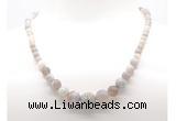 GMN7354 grey banded agate graduated beaded necklace & bracelet set