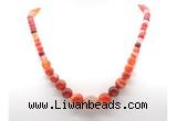 GMN7356 red banded agate graduated beaded necklace & bracelet set