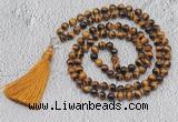 GMN739 Hand-knotted 8mm, 10mm yellow tiger eye 108 beads mala necklaces with tassel