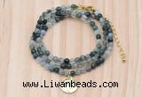 GMN7403 4mm faceted round tiny moss agate beaded necklace with constellation charm