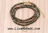 GMN7415 4mm faceted round tiny unakite beaded necklace with constellation charm