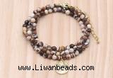 GMN7428 4mm faceted round tiny brown zebra jasper beaded necklace with constellation charm