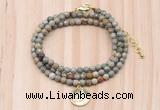 GMN7429 4mm faceted round tiny silver leaf jasper beaded necklace with constellation charm