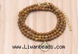 GMN7431 4mm faceted round tiny wooden jasper beaded necklace with constellation charm