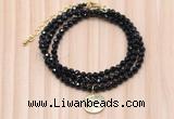 GMN7446 4mm faceted round tiny black tourmaline beaded necklace with constellation charm