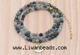 GMN7503 4mm faceted round tiny moss agate beaded necklace with letter charm