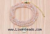 GMN7507 4mm faceted round tiny pink aventurine beaded necklace with letter charm