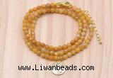 GMN7509 4mm faceted round tiny yellow jade beaded necklace with letter charm