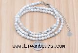 GMN7511 4mm faceted round tiny white howlite beaded necklace with letter charm